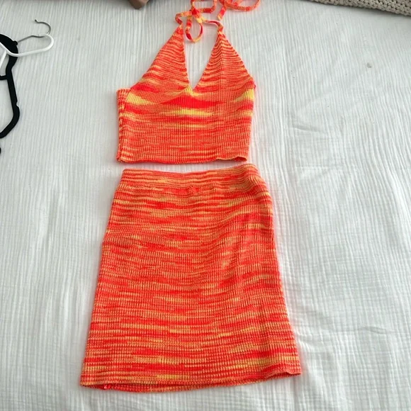 open lace back dress Antiqued Tie Side Top Orange Check